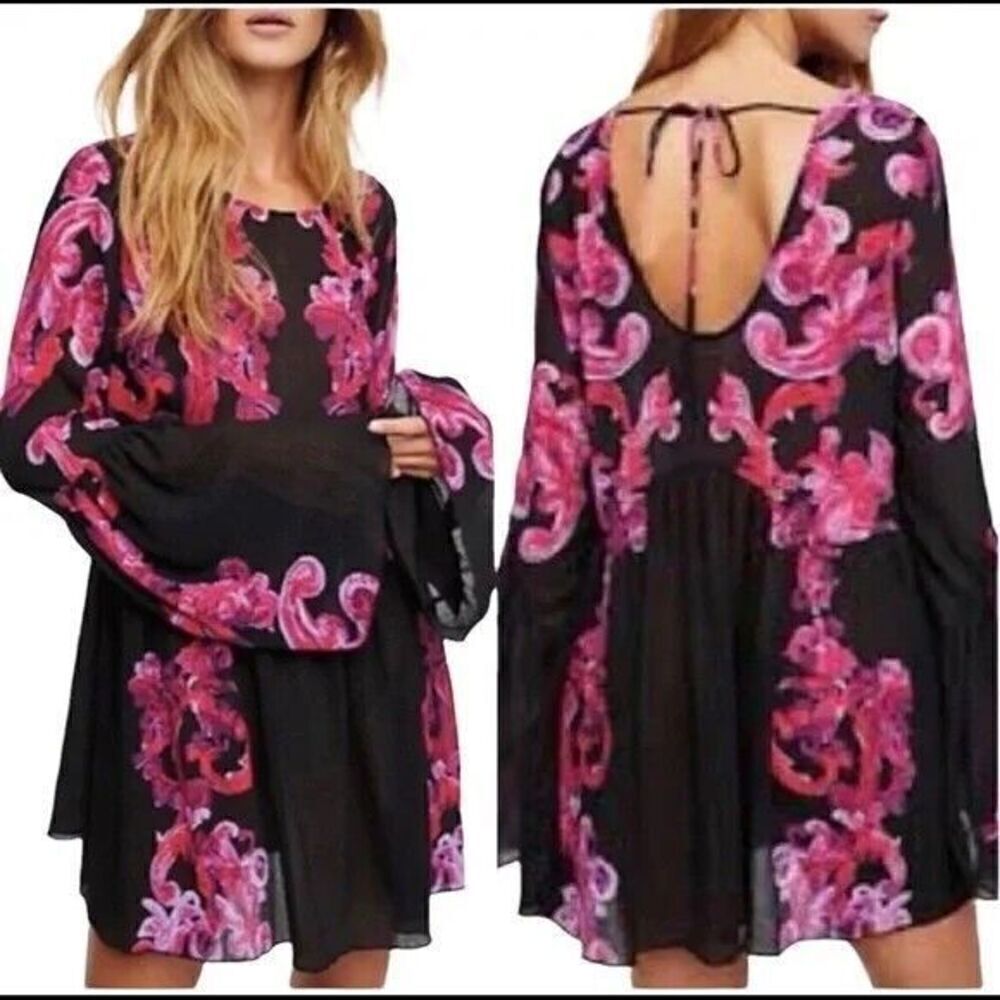 Free People Intimately Symphony Slip Mini Tunic Tie Back Dress Paisley XS